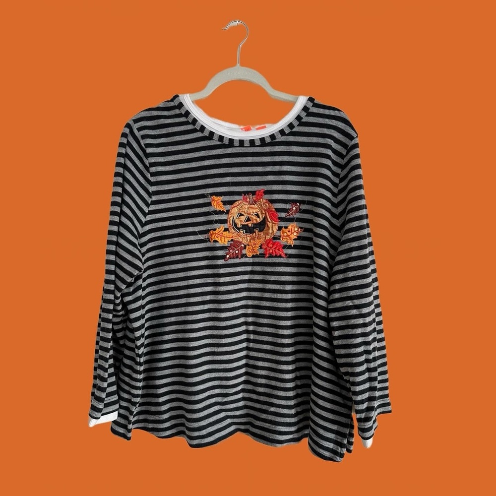 Vintage Striped double layered halloween pumpkin long sleeve